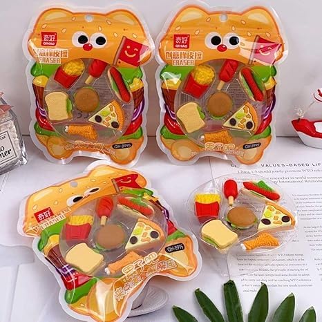 Mini Fast Food Eraser Cute Burger, Pizza, Fries & Sandwich Pencil Erasers for Kids (Set of 1)
