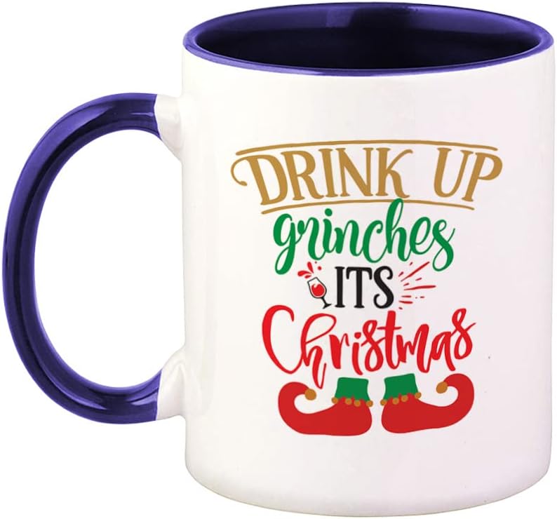 Style In Print Ceramic Colorful Coffee Mug 11 Ounces Drink up Grinch's Its Christmas Tea Cup Christmas Wine Glass Maroon Inner Handle