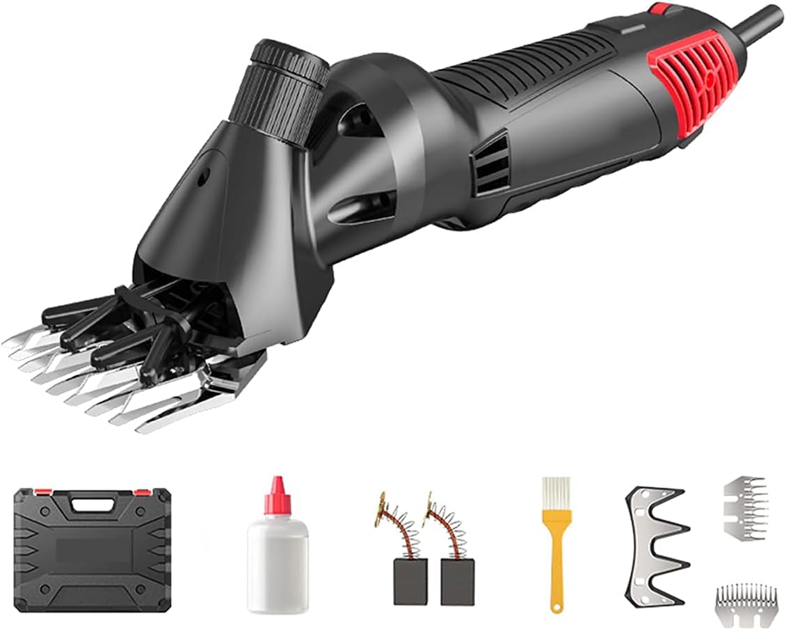 1450W Professional Sheep Shears, Hand-held Electric Sheep Shears, Mini Wool Clippers with 6-Speed Adjustment for Goat, Sheep, Camel, Cow, Horse