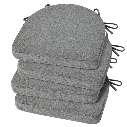 Shinnwa Kitchen Chair Cushions Set of 4, Non-Slip Dining Chair Cushions with Ties and Machine Washable Cover, 4 Pack, 17 x 16.5 x 2in, Dark Gray
