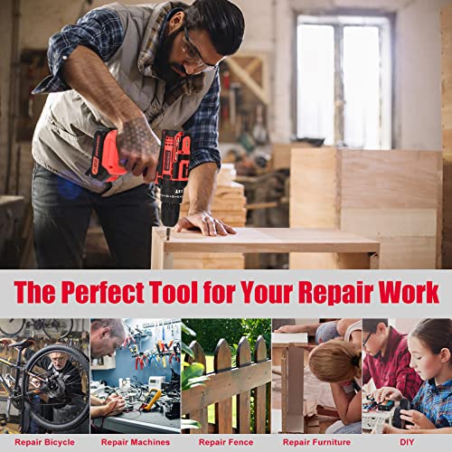 Comoware 20V Cordless Drill, Electric Power Drill Set With 1 Battery & Charger, 3/8” Keyless Chuck, 2 Variable Speed, 266 In-Lb Torque, 25+1 Position And 34Pcs Drill/Driver Bits, Red #TOP7