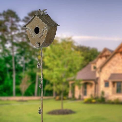 Phaxth Bird Houses For Outside With Pole, Metal Birdhouse For Outdoor On Stand, Wing Accent #TOP7