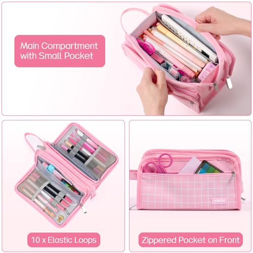 Sooez SZA0321-0901A Large Pencil Case, Big Capacity Pencil Pouch Pen Bag With 3 Compartment, Portable Canvas Stationery Organizer With Zipper, Cute Aesthetic School Supplies thumb #2