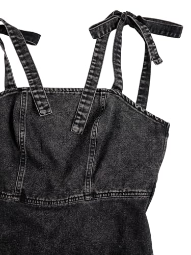 Image of SHENHE Women's Tie Shoulder Sleeveless Denim Mini Dress Layered Ruffle Hem Jean Dress