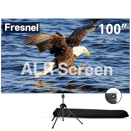 Image of ALR Projector Screen, 100 inch Fresnel ALR Screen with Stand, 90% Ambient Light Rejecting Grey Projection Screen, Active 3D & 4K Ultra HD HDR, Wall Mount, Portable for Indoor & Outdoor Use