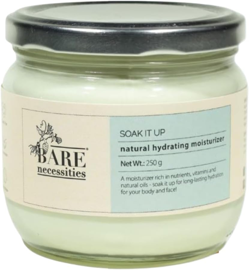 - Bare Necessities Soak it Up Natural Moisturizer for Face & Body | Lightweight, Long-Lasting Hydration with Vitamin E & Jojoba Oil | Soft & Glowing Skin | Non-Comedogenic | For All Skin Types | 250g