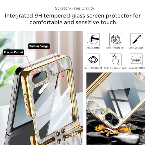 Miimall Compatible for Samsung Flip 6 Leather Case with Front Screen Protector Slim Leather Cover with Ring Stand Anti-Slip Wireless Charging Compatible Phone Case for Galaxy Z Flip 6 2024-White by Miimall - Image 2