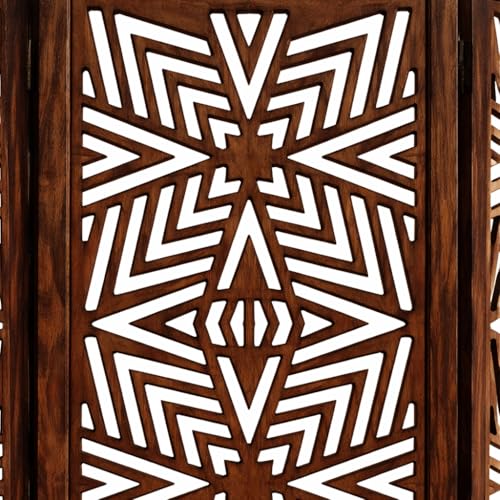 Image of Wooden Room Divider 6 Feet, 4-Panel Folding Wooden Partition for Living Room, Office, Pooja Room, Restaurant, Kitchen & Balcony (2W x 1.82H Meters). (Natural Brown-Lattice Pattern)