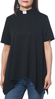 Womens Summer Clergy Short Sleeves Tab Collar Shirt Priest Shark Bite Tunic Top