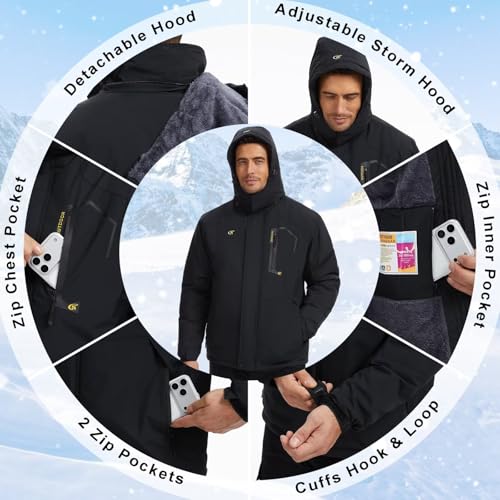 QPNGRP Mens Waterproof Ski Snowboarding Jacket Winter Windproof Snow Coat Black 3X-Large by QPNGRP - Image 3