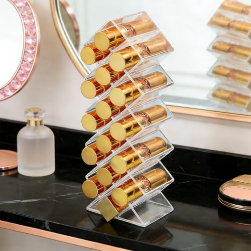 Image of WECHENG Clear Plastic Acrylic Lipstick Organizer - Lipstick Holder Stackable 16 Spaces Fish Shape Lipgloss Holder for Vanity Countertop for Women Family and Cosmetic Stores Display