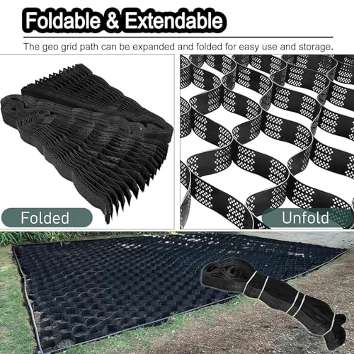 2 inch Geocell Ground Grid, HDPE Geo grid Ground Gravel Grid, Geogrid Driveway, Permeable Paver System Ground Stabilization Grid Geocell Permeable Pavers for Landscaping Parking Lots(2x6 m/6.5x20 ft)