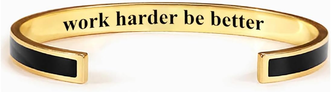 LIU JUN Work Harder Be Better Cuff Bracelet For Women, Open Adjustable Colorful Stainless Steel Engraved Inspirational Bracelets With Hidden Message Motivational Healing Gifts Jewelry