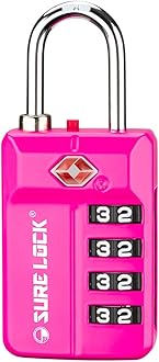 SURE LOCK TSA Approved 4-Digit Resettable Combination Luggage Locks with Open Alert, Easy-Read Dials - for Luggage, School Lockers, Gym, Office, Toolbox & Security Cases (Pink 1 Pack)