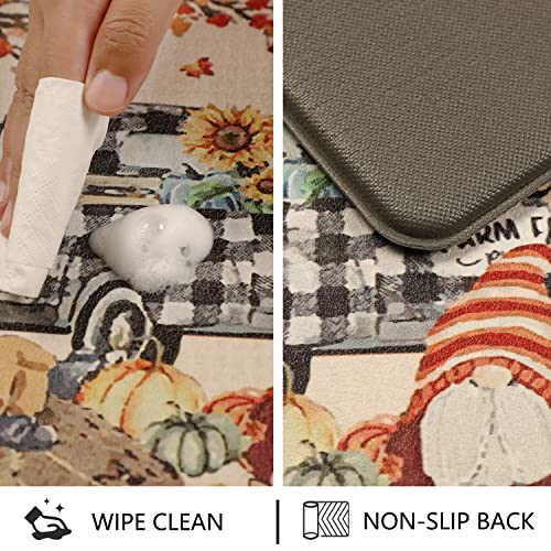 Falflor Thanksgiving Kitchen Rug And Mats Set Of 2 Buffalo Plaid Truck Seasonal Fall Kitchen Rugs Non Slip Decorative Autumn Floor Mats Anti-Fatigue Comfort Standing Mats For Sink Laundry Office #TOP4