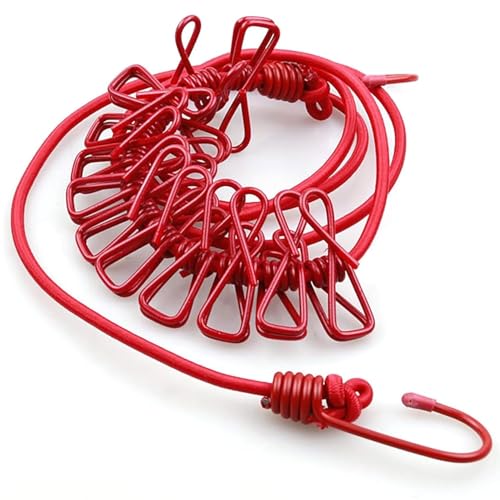 Image of Nibbler Cloth Drying Rope with Hooks - Elastic Hanging Rope for Travel, Home, and Outdoor Drying - Includes 12 Clips-Kapde Sukhane ki Rassi Wire - Multicolour (2)