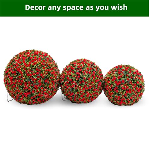 17" Artificial Topiary Balls 2PCS, Flower Topiary Ball Decorative Balls for Outdoor Patio Garden and Indoor, Wedding Decoration, Red