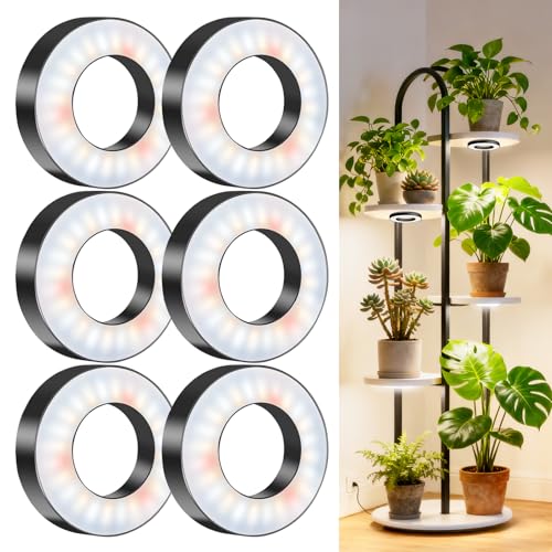 Wiaxulay Ceiling Grow Lights for Indoor Plants, 288 LED Full Spectrum 3.5in Halo Plant Grow Light, 12/3A Under Cabinet Grow Lamp with Auto Timer 6/12/16 Hrs, 3 Lighting Mode, 5 Brightness, Six Head