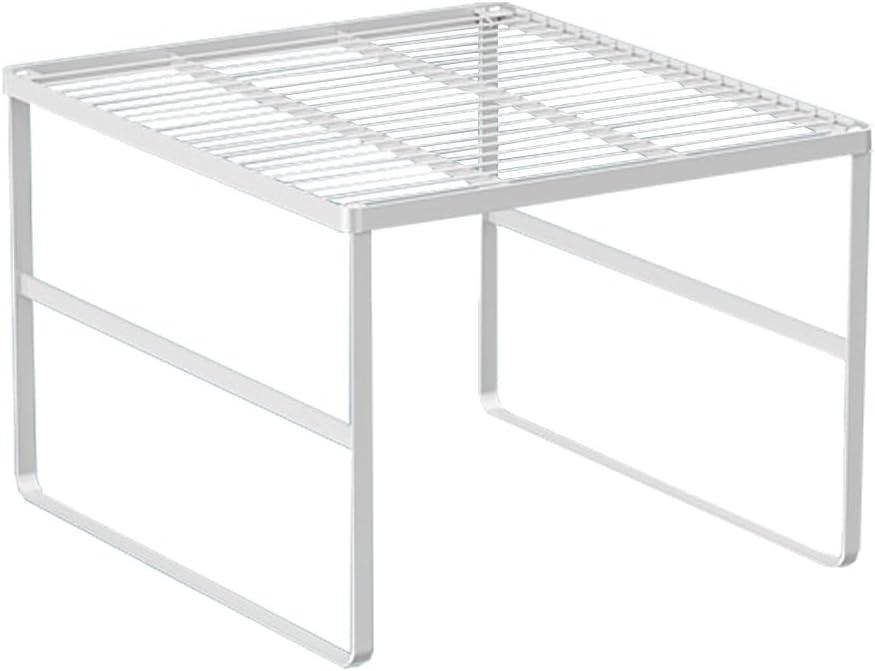 Kitchen Cabinet Storage Shelf Stackable Wire Spice Rack Organizer Heavy Duty Space Saver for Bathroom Bedroom Closet Laundry Room Office Countertop - White, Pack 1 15.35'' X 17.32'' X 12''