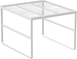 JONASHER Kitchen Cabinet Storage Shelf Stackable Wire Spice Rack Organizer Heavy Duty Space Saving for Bathroom Bedroom Wardrobe Laundry Room Office Countertop - White, Package 1