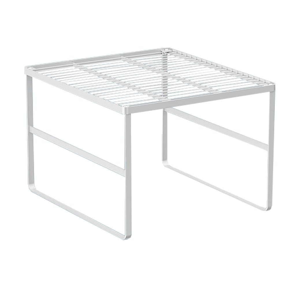 JONASHER Kitchen Cabinet Storage Shelf Stackable Wire Spice Rack Organizer Heavy Duty Space Saver for Bathroom Bedroom Closet Laundry Room Office Countertop - White, Pack 1