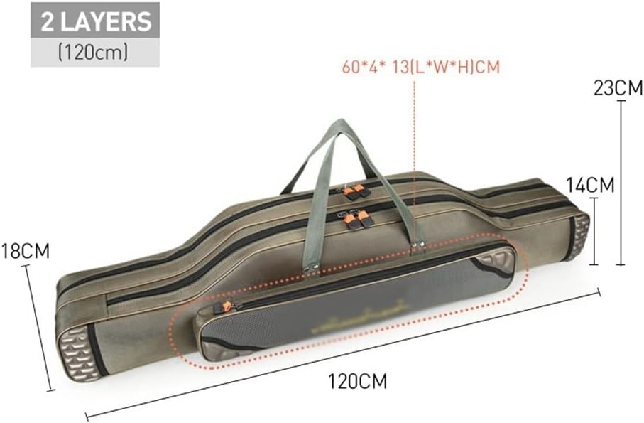 Multifunctional Portable Fishing Bag Canvas Fishing Rod 2 Tier Travel Carrying Case (Color : Blue, Size : 120 * 18 * 14cm)