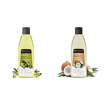 Soulflower Olive Oil, 225ml 100% Natural Cold Pressed for Skin, Hair & Lips ? Natural Makeup Primer And Soulflower Coconut Oil for Hair and Skin, 225ml 100% Virgin, Natural & Coldpressed