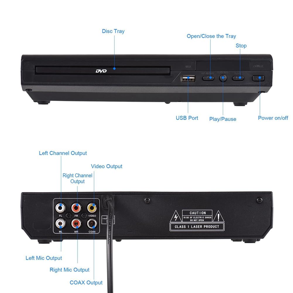 DVD-225 - Reproductor de DVD digital para salida AV con mando a distancia para TV, VCD, reproductor de DVD, enchufe europeo