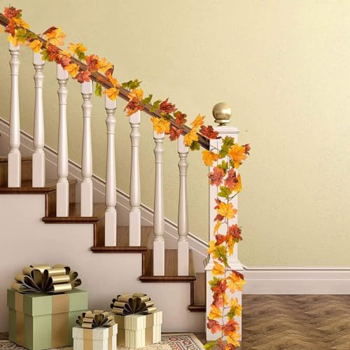 2 Pack 5.7FT Realistic Fall Leaf Garland for Thanksgiving Halloween Decor (Orange) - image 5