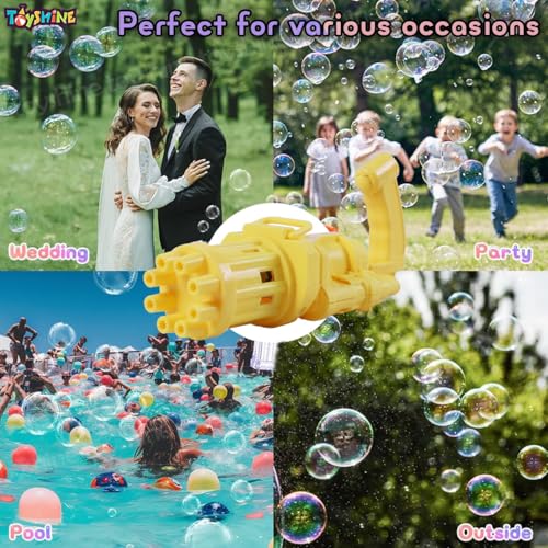 Image of Toyshine 8 Hole Electric Bubbles Gun Gatling Bubble Machine Toy with Scoup Bottle for Children Party Favors Outdoor & Indoor Activity for Boys Girls 3 Years and Above (Yellow)
