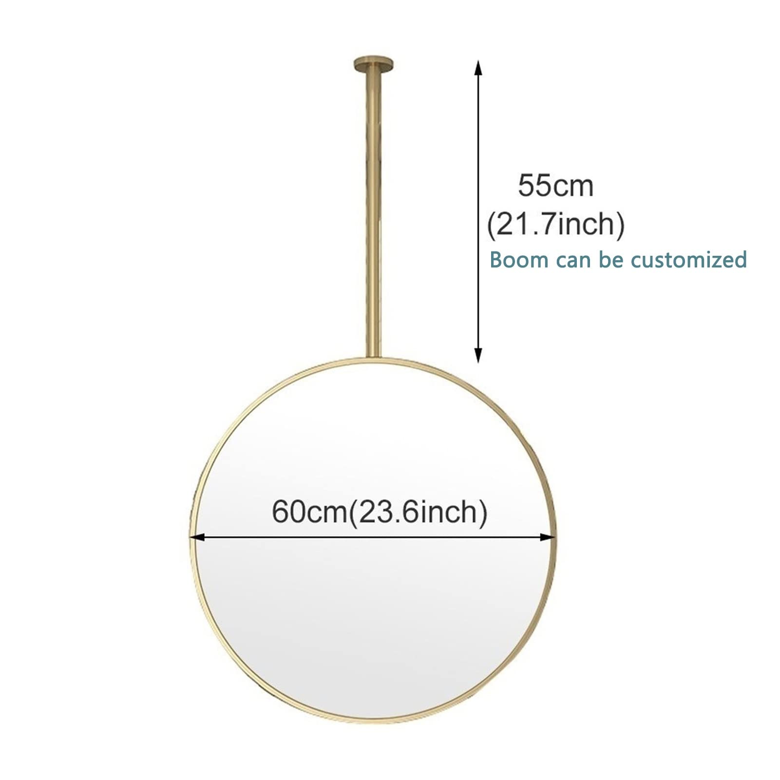 Metalowe lustro do zawieszenia na suficie, 40cm 50cm 60cm 70cm Duże okrągłe lustro toaletowe z wysięgnikiem montowanym na suficie, ozdobne lustro wiszące w kształcie koła, złoto (Size : Diameter-60CM