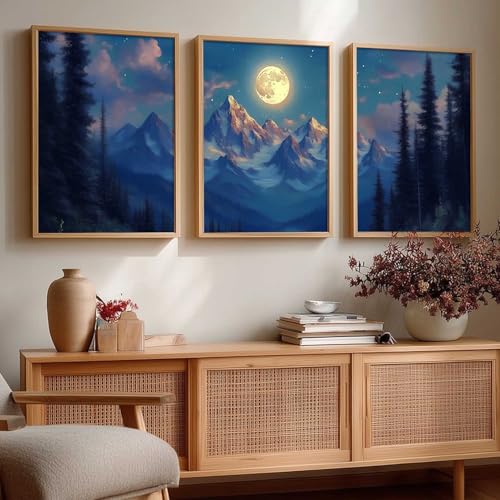 Image of kotart Big Aesthetic Mountains View Wall Art Paintings | Flowers Landscape Framed Painting | Vastu Frames for Living Room Bedroom Wall Decor Set Of 3 (13X17 inch)