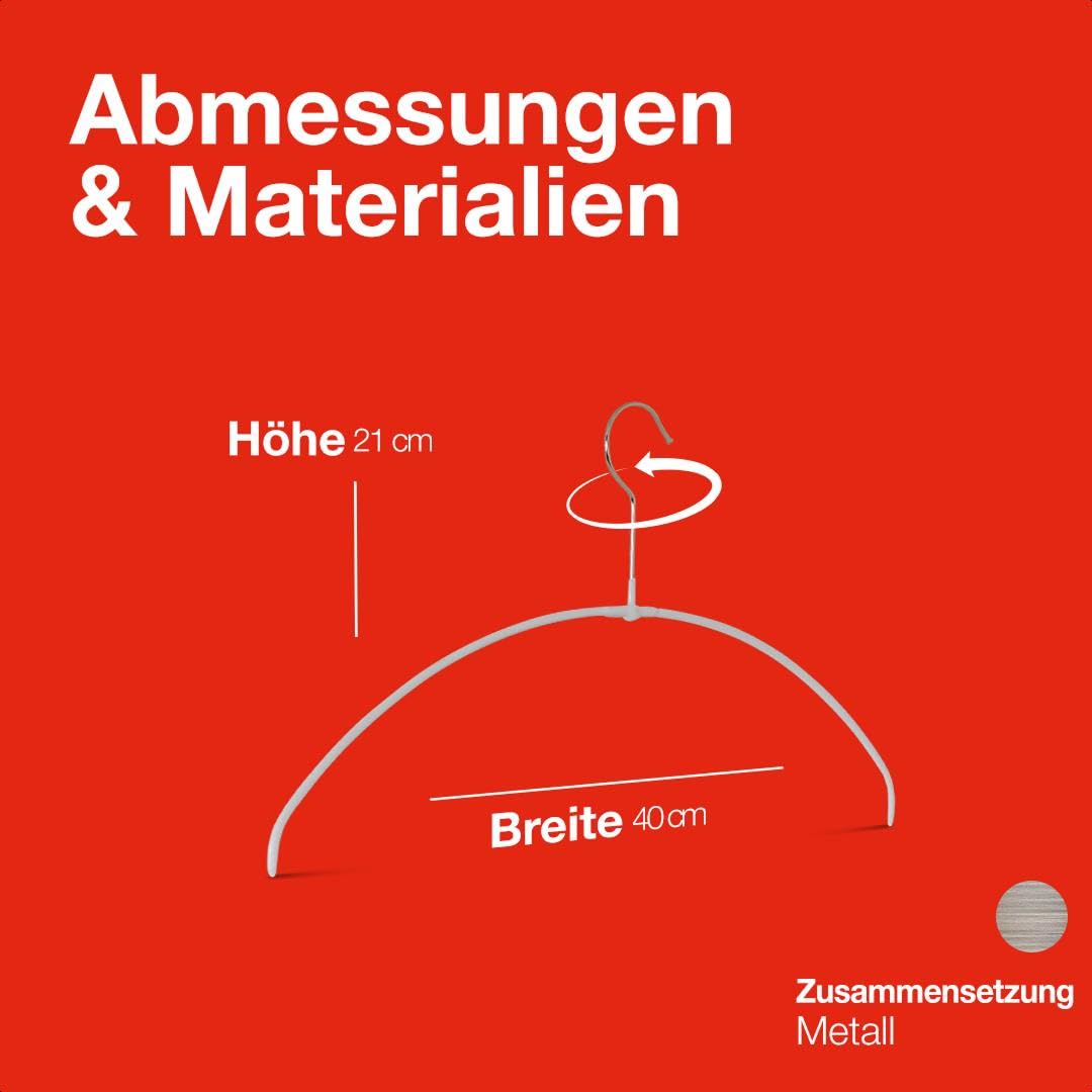 MAWA Kleiderbügel Light, Set mit 20 platzsparenden und rutschfesten Bügeln, ideal für T-Shirts, Tops und leichte Pullover, mit 360° drehbarem Haken und Antirutschbeschichtung, 40 cm, Weiß