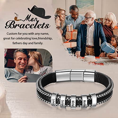 Father's Gifts Personalized Bracelet For Men Custom Engraved 2-5 Name Bracelet Custom Made With Charm Beads Family Names Birthday Jewelry Gift For Dad From Daughter Son(4 Name) #TOP5