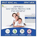 Split King Mattress Encasement 39" x 80" (2PCs) - Waterproof Zippered Protector Hypoallergenic Premium Quality Bed Cover