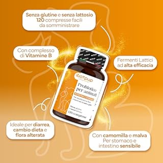 PROBIOTICI PER CANI di Alta Qualità Made in Italy. Fermenti Lattici Cane e Gatto, 120 Compresse - 4 MESI di Fornitura. Supporto alla Digestione, Contrasta Prurito e Allergie. Sviluppato da Veterinari