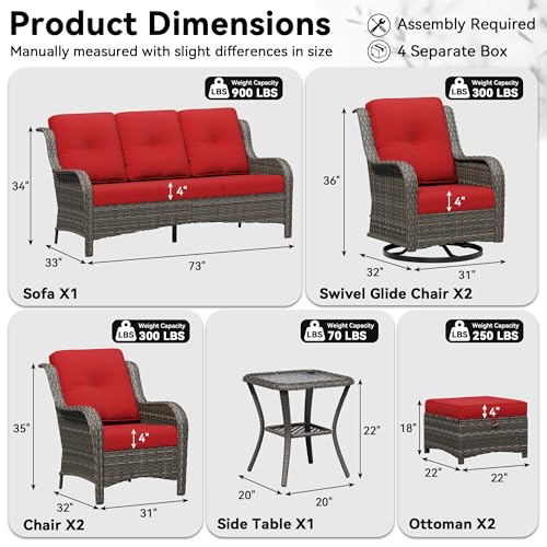 Image of 8 Piece Outdoor Wicker Patio Furniture Set, Patio Chairs Set with Thickened Olefin Cushions, High Back and Deep Seating, Hand-Woven PE Rattan, Ottoman for Porch, Deck