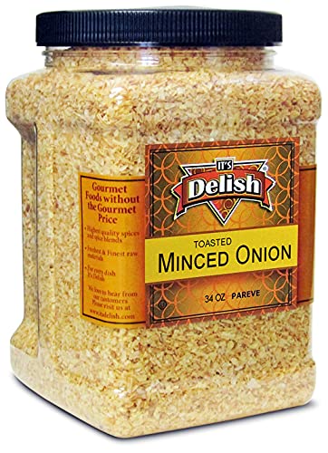 Gourmet Toasted Dried Minced Onion By It’s Delish, 2.1 Lbs (34 Oz) Jumbo Container Jar – All Natural Dry Roasted Chopped Onion, No Preservatives, No Artificial Flavor Added – Certified Kosher #TOP28