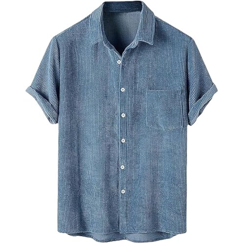 Chemise en velours côtelé USTZFTBCL à manches courtes et col revers pour homme