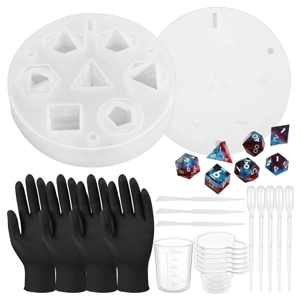 Hndhbfgrt Resin Dice Molds Set of 32Pcs, Includes Silicone Mold, Mixing Sticks, Measuring Cup, Droppers, Gloves,for Epoxy Resin Projects