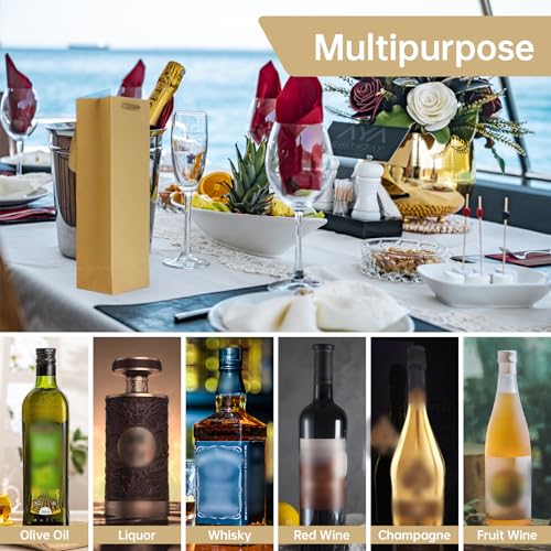 Czwestc 20 Pack Kraft Paper Wine Bags With Handles Brown Wine Bottle Bags Bulkwine Gift Bags Shopping Bags Party Bags Retails Bags Whiskey Champagne Bottles Bags-3.5×4.3×13.8 In thumb #3
