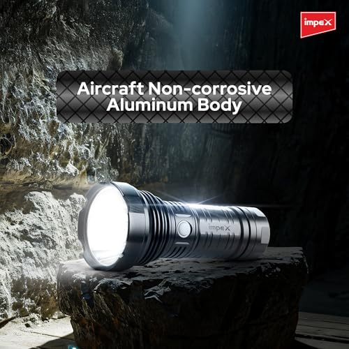 Image of Impex Rechargeable Torch Flashlight Ultra X20 | Ultra Bright LED Light 20 Watts and 6600 MAh Battery for trecking, Hunting, Camping | C Type Charger | 2 Year Warranty