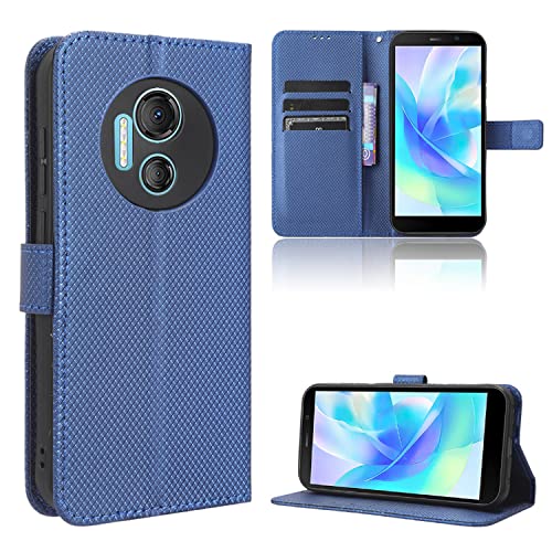 AAOCLO Business Card Slot Wallet Clip Compatible with Doogee X97 X 97 Pro X97Pro Diamond Texture Lanyard Leather Case Phone Cover Multifunction Stand Holder (Blue,Doogee X97Pro)