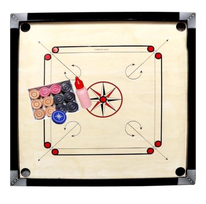 Wooden Carrom Board, 26x26 Inch, Full Size | With Coins, Striker, Powder, Family Board Game-image-42