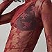 Sheer Mesh Long Sleeve Layering Top for Women Mock Neck Floral Lace Tshirt See Through Tee Shirt Blouse(Flower Wine Red,Large
