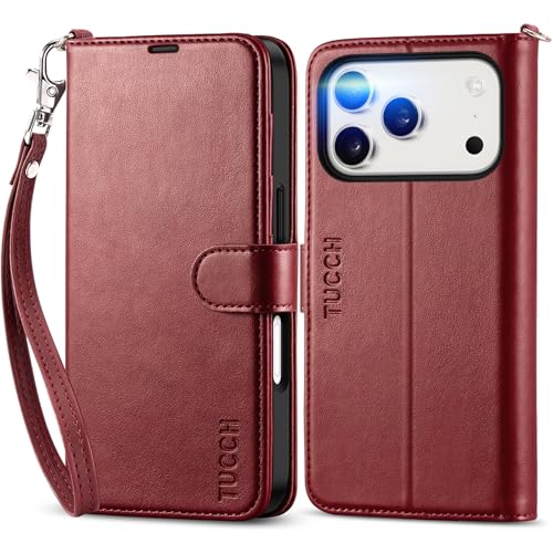 Housse iPhone 17 Pro portefeuille protection intégrale anti-choc rouge foncé