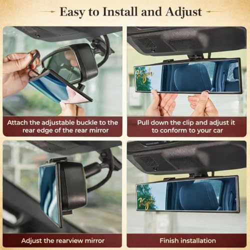 Image of 12 Inch Car Rear View Mirror - Anti-Glare Wide Angle Panoramic Mirror, Curved Surface Design, High Definition Glass, Universal Clip-On Interior Rearview Mirror