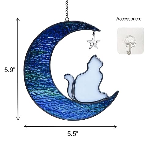 Stained Glass Cat Suncatcher, Cat Memorial Gifts Ornament, Cat on Moon Stained Glass Window Hangings Pet Memorial Gifts for Cat Themed Gifts for Cat Lovers, Cat Remembrance Gifts for Women, Mom by YT3 Studio - Image 2