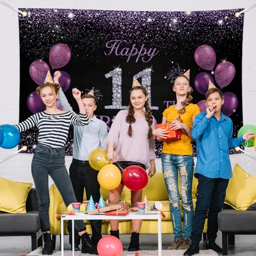 JOYKY Happy 11th Birthday Banner, Purple Happy 11th Birthday Party Decorations for Girls, 11 Year Old Birthday Supplies Backdrop Décor, 5.9 X 3.8 Fts by JOYKY - Used condition - Image 4