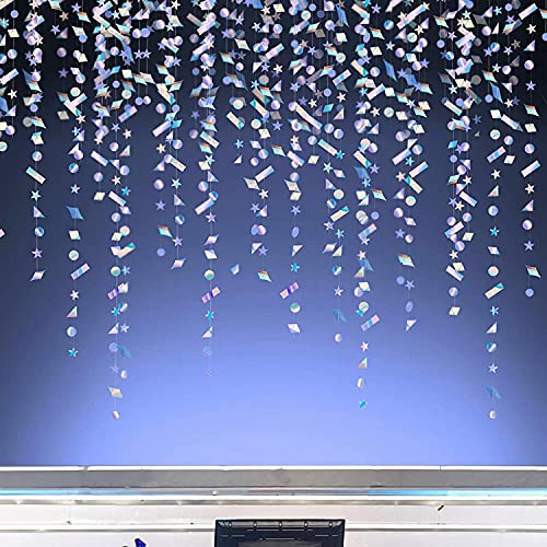 Guirlande de confettis irisés holographiques en forme d'étoile, de cercle, de serpentins, de fête, de mariage, de fiançailles, de fête prénatale, de Noël Cover
